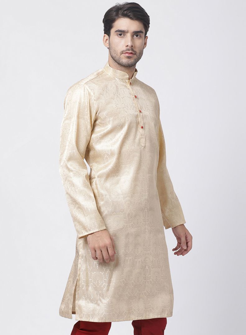 Men's Gold Cotton Silk Blend Kurta