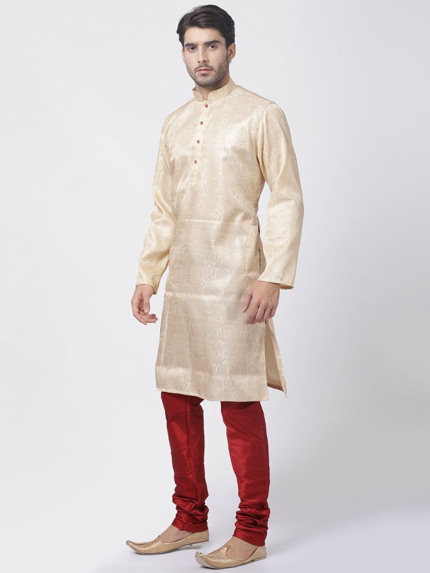 Men's Gold Cotton Silk Blend Kurta