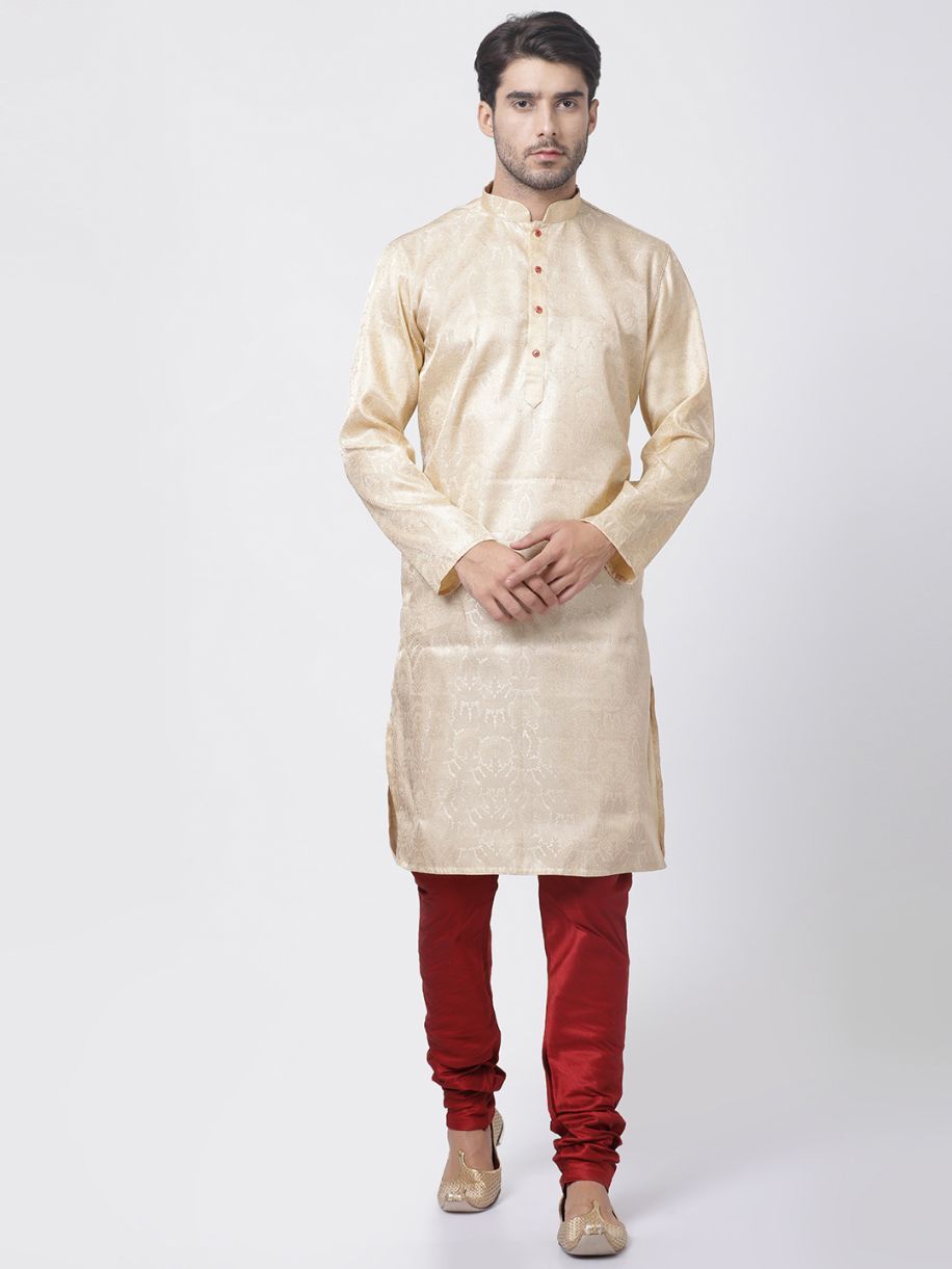 Men's Gold Cotton Silk Blend Kurta