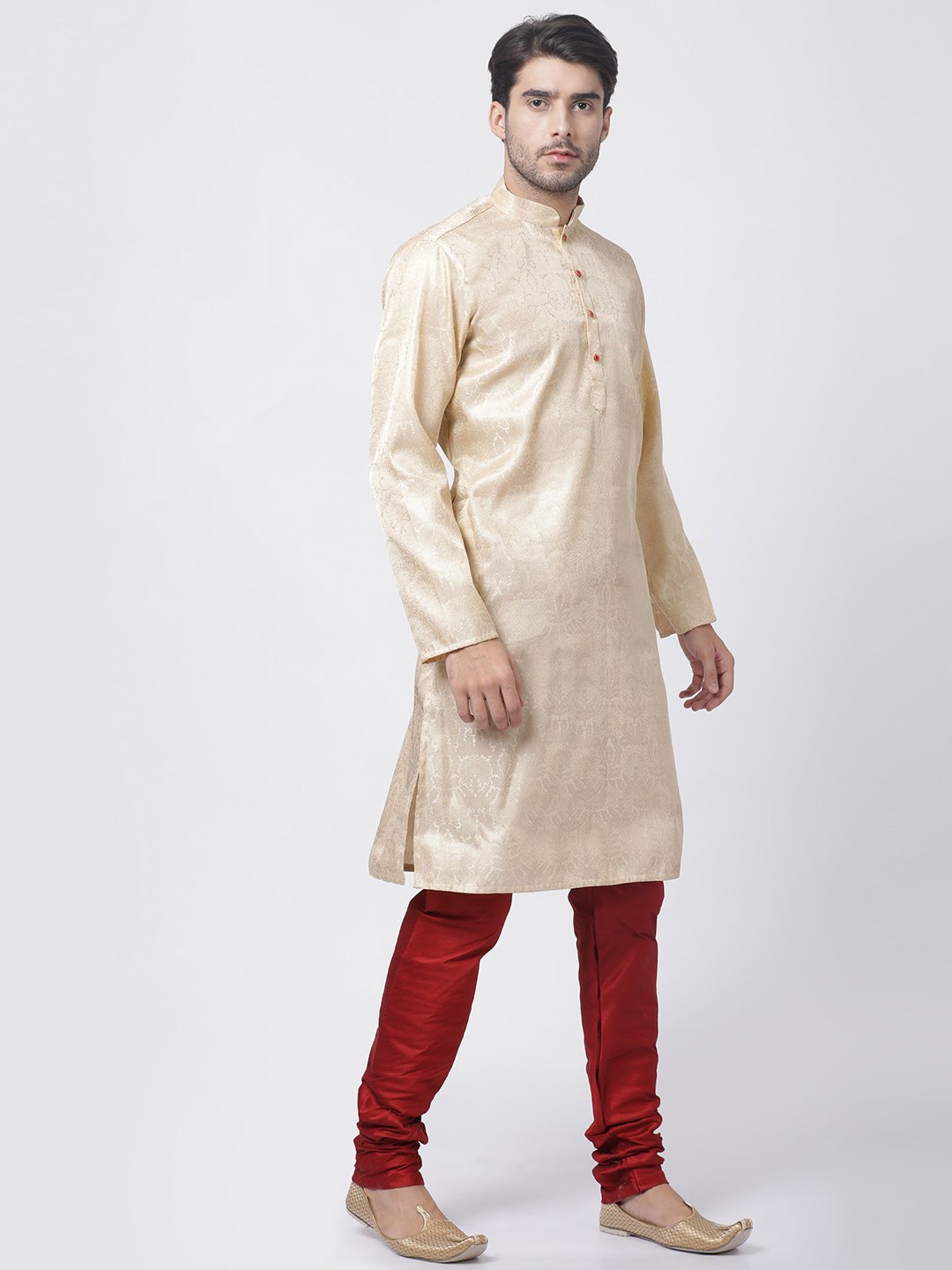 Men's Gold Cotton Silk Blend Kurta and Pyjama Set