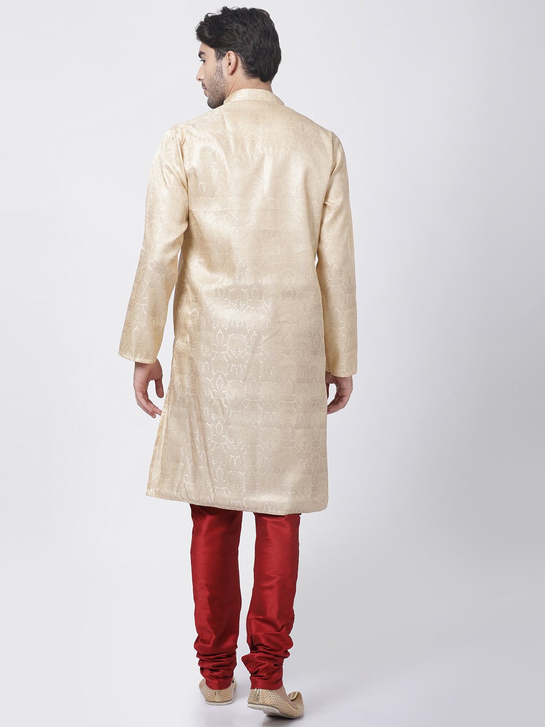 Men's Gold Cotton Silk Blend Kurta and Pyjama Set