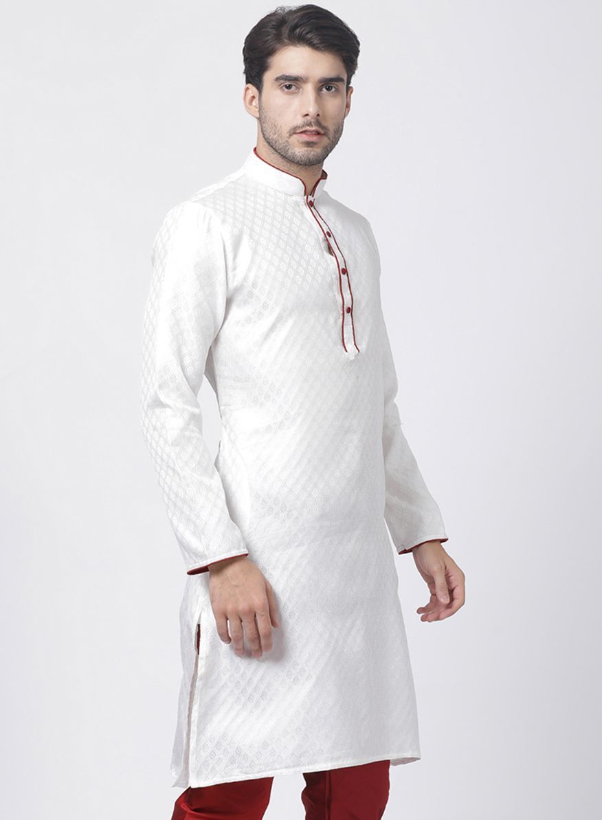 Men's White Cotton Silk Blend Kurta