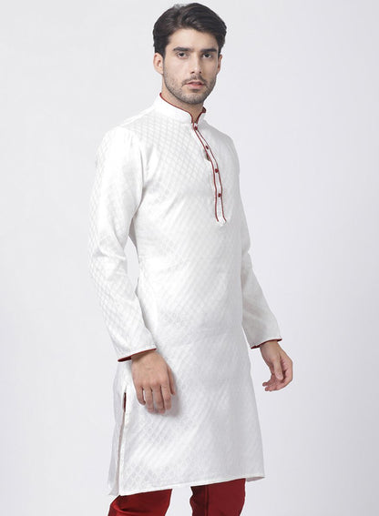 Men's White Cotton Silk Blend Kurta