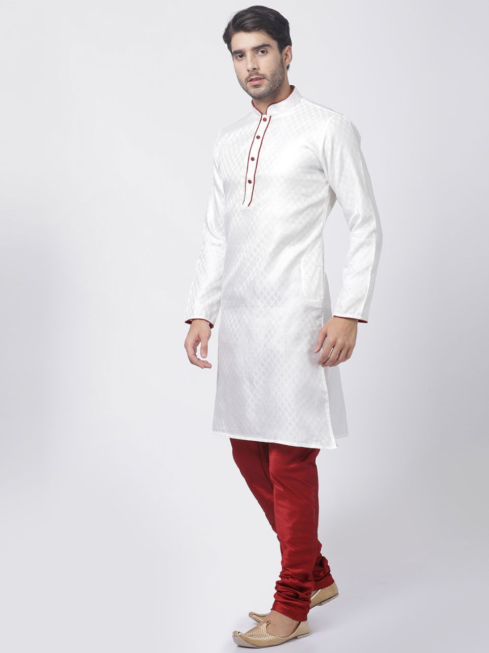 Men's White Cotton Silk Blend Kurta