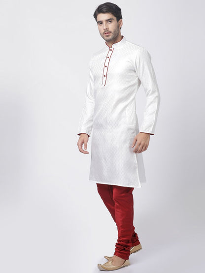 Men's White Cotton Silk Blend Kurta
