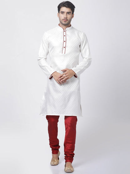 Men's White Cotton Silk Blend Kurta