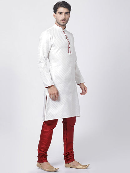 Men's White Cotton Silk Blend Kurta and Pyjama Set
