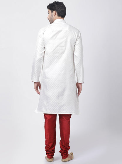 Men's White Cotton Silk Blend Kurta and Pyjama Set