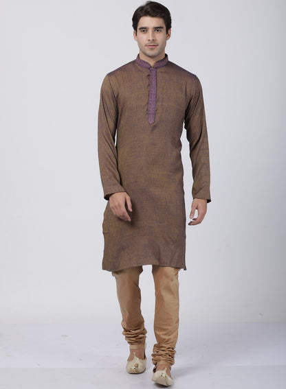 Men's Brown Cotton Blend Kurta