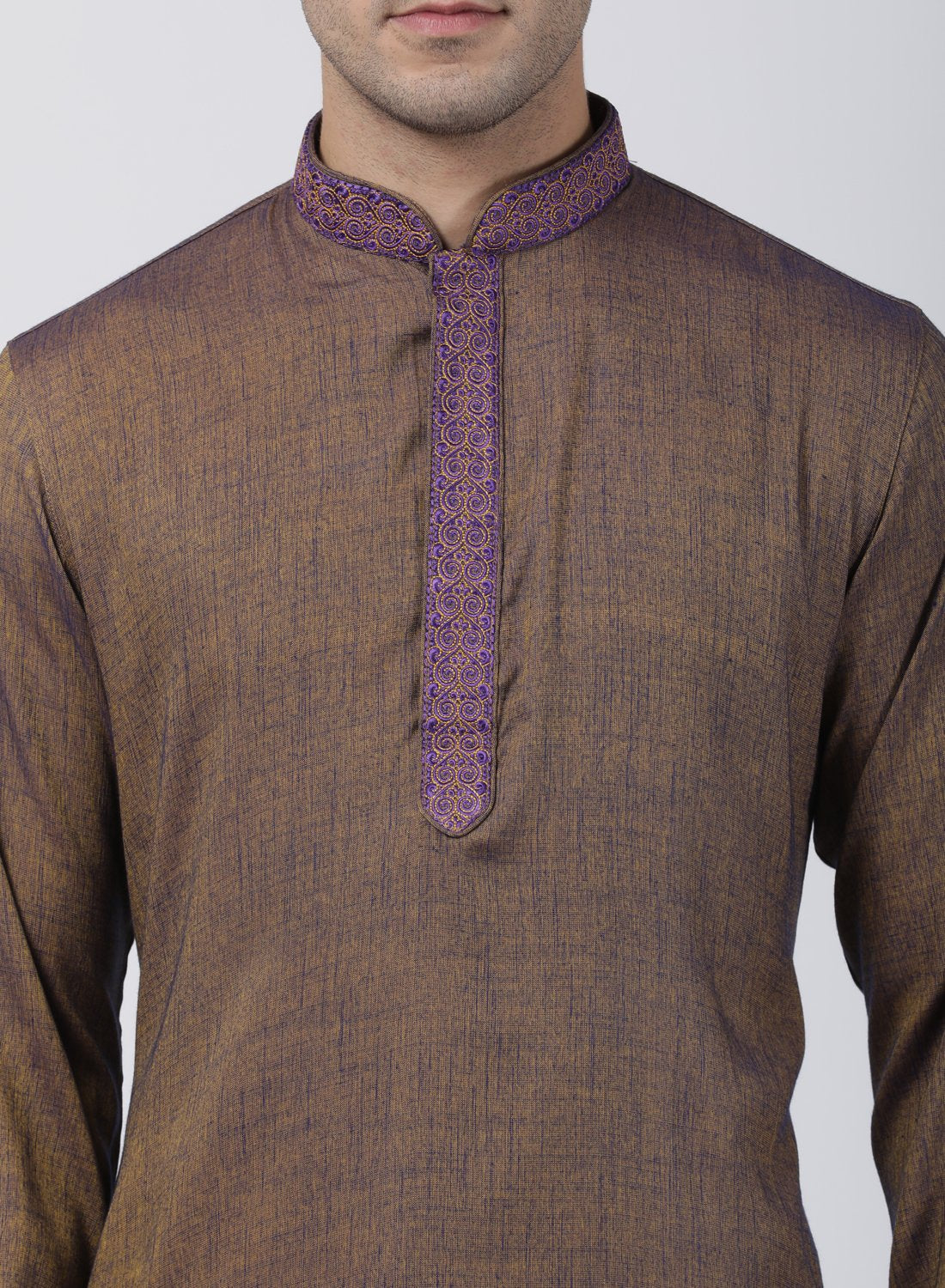Men's Brown Cotton Blend Kurta and Pyjama Set