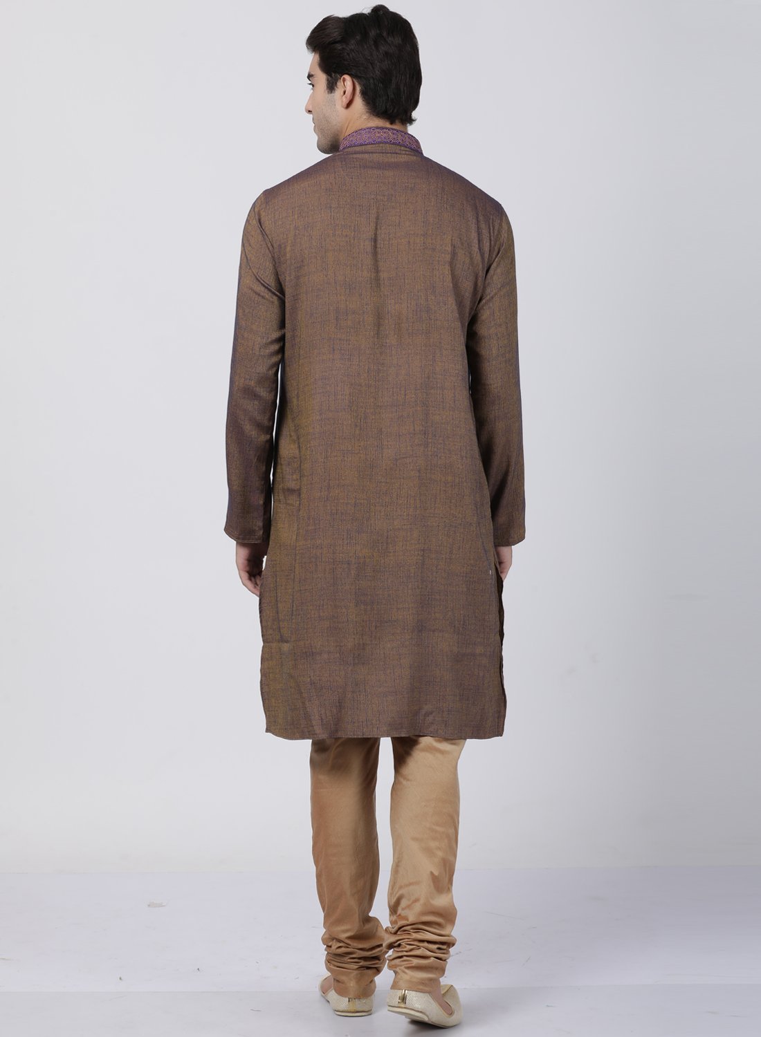 Men's Brown Cotton Blend Kurta and Pyjama Set