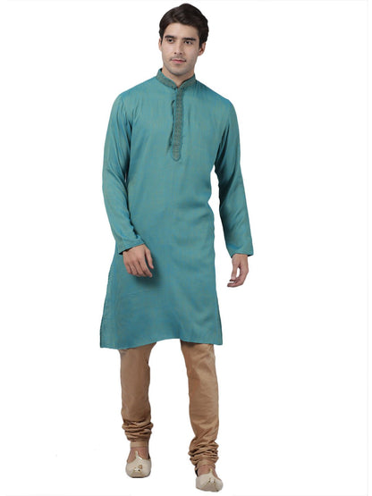 Men's Green Cotton Blend Kurta and Pyjama Set