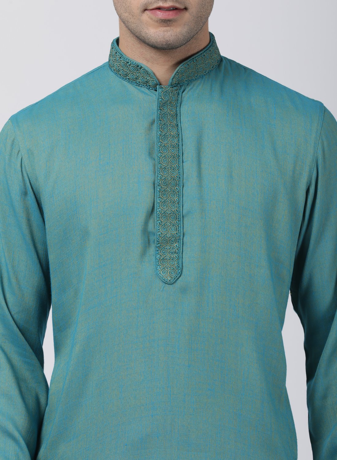 Men's Green Cotton Blend Kurta and Pyjama Set