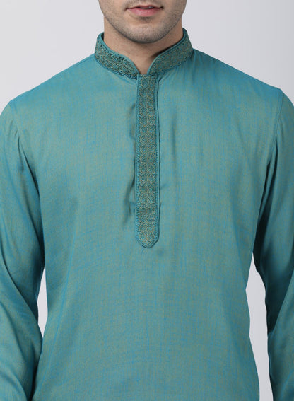 Men's Green Cotton Blend Kurta and Pyjama Set