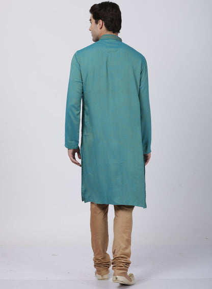 Men's Green Cotton Blend Kurta and Pyjama Set