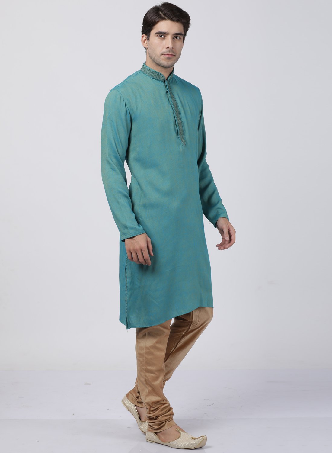 Men's Green Cotton Blend Kurta and Pyjama Set