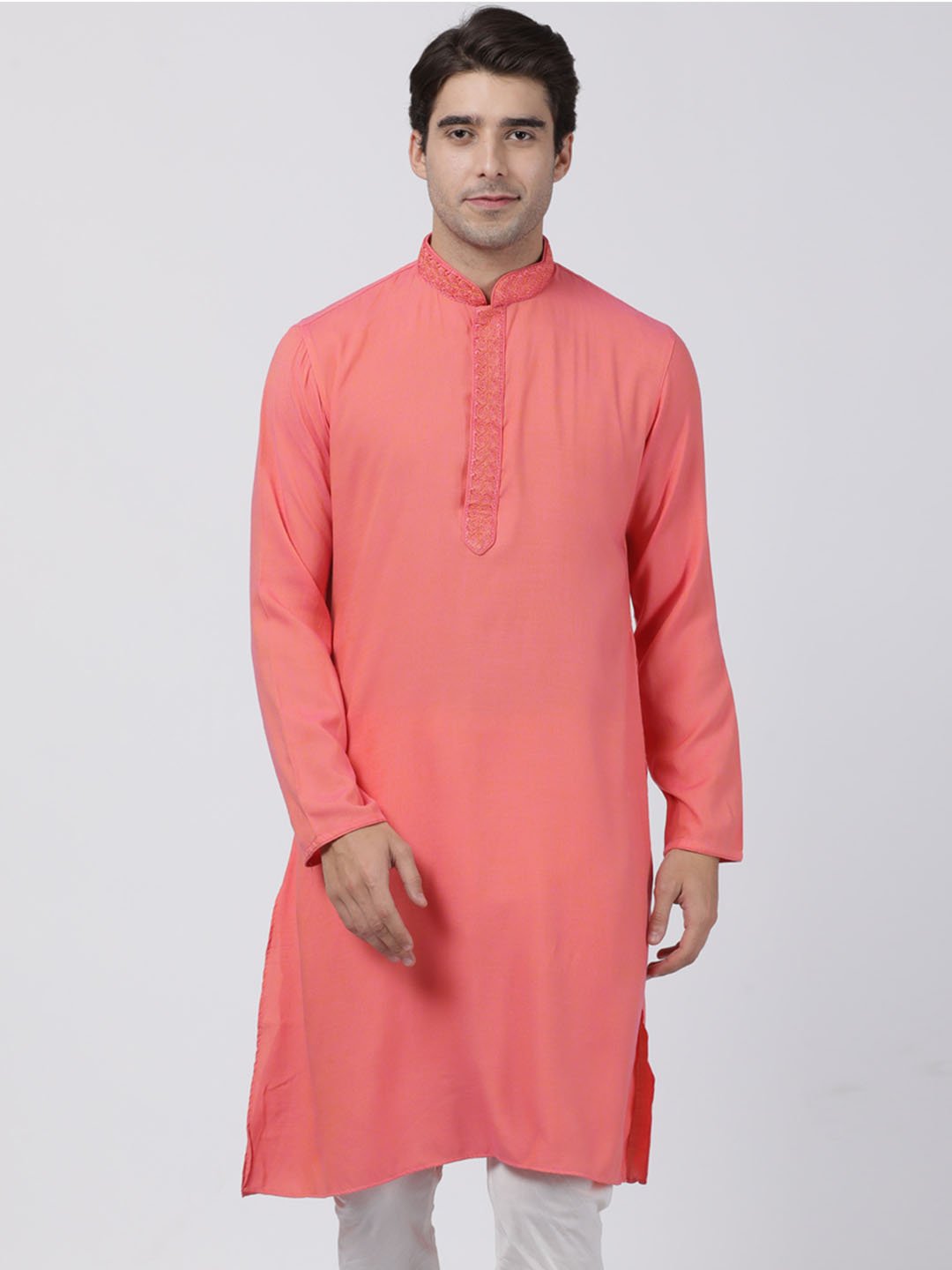 Men's Pink Cotton Blend Kurta