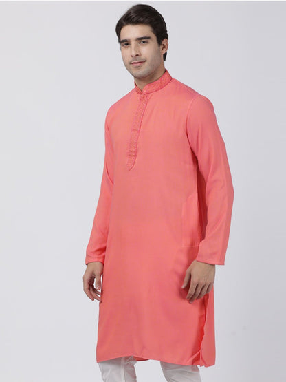 Men's Pink Cotton Blend Kurta