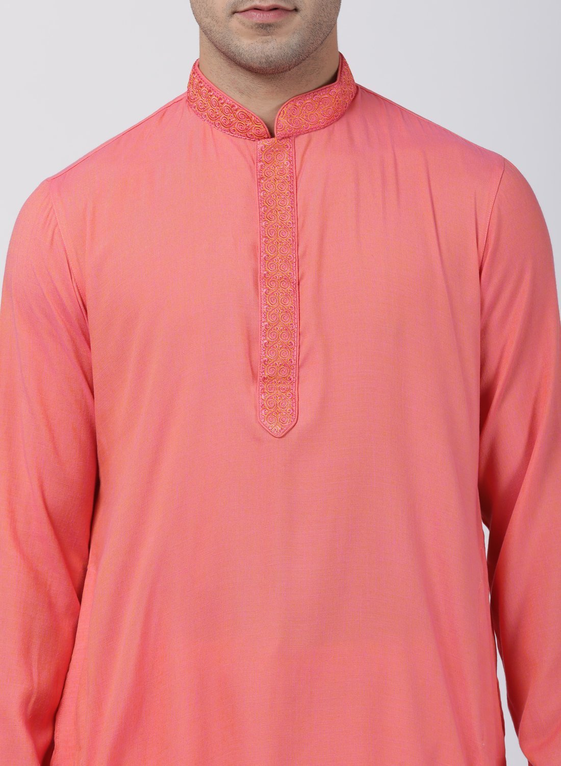 Men's Pink Cotton Blend Kurta