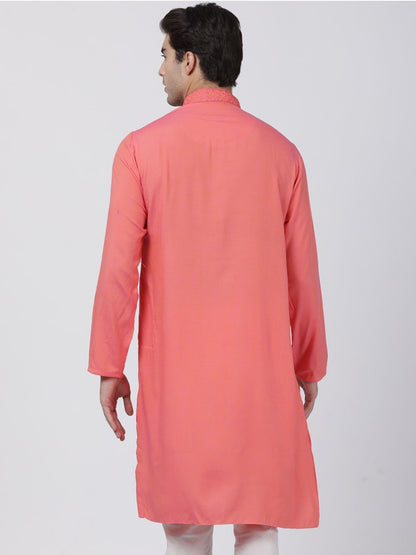 Men's Pink Cotton Blend Kurta