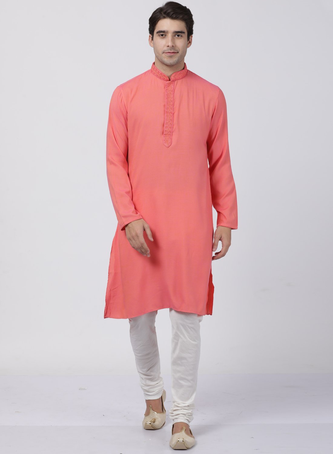 Men's Pink Cotton Blend Kurta