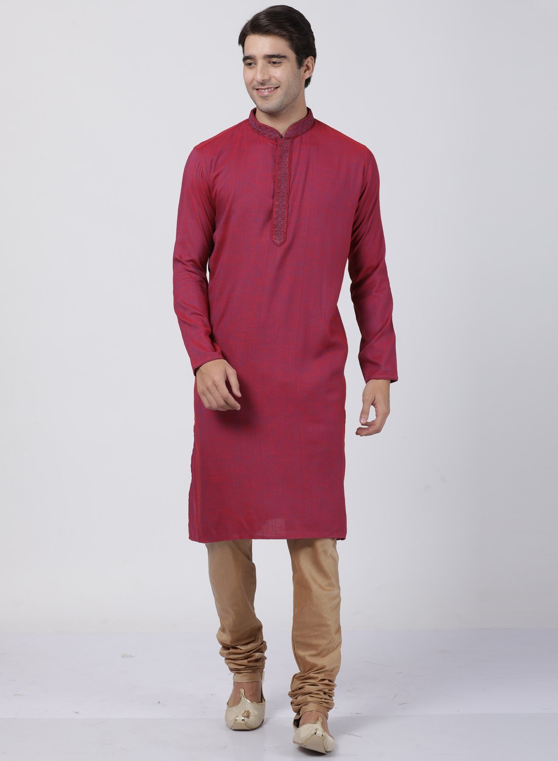 Men's Purple Cotton Blend Kurta and Pyjama Set