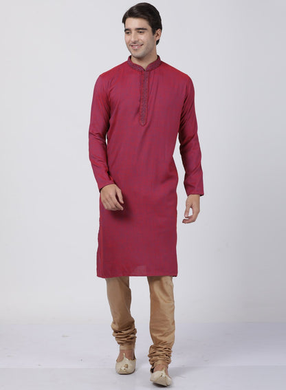 Men's Purple Cotton Blend Kurta and Pyjama Set