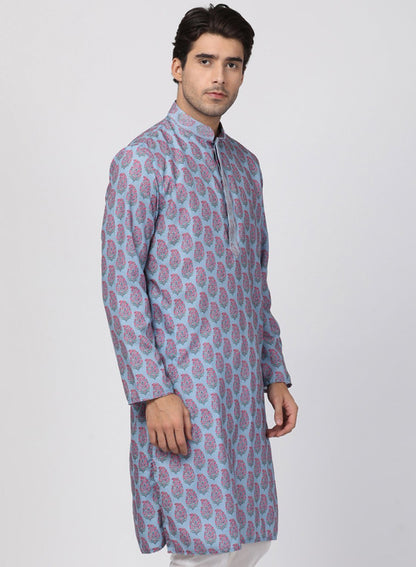 Men's Grey Cotton Blend Kurta