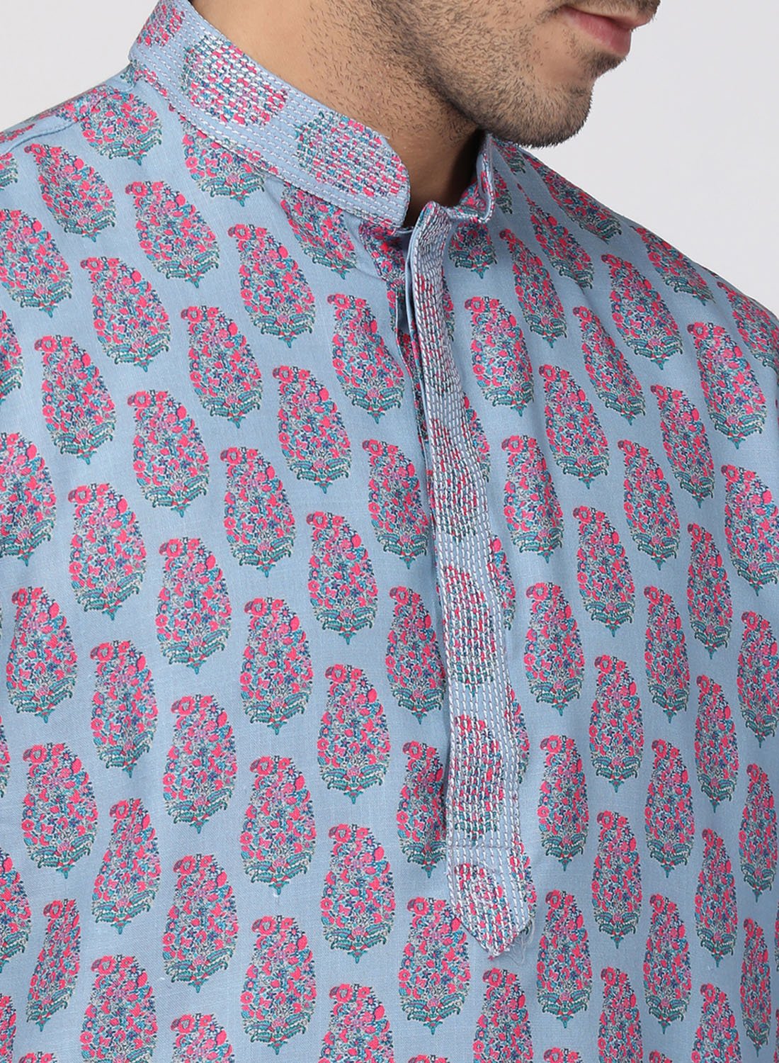 Men's Grey Cotton Blend Kurta