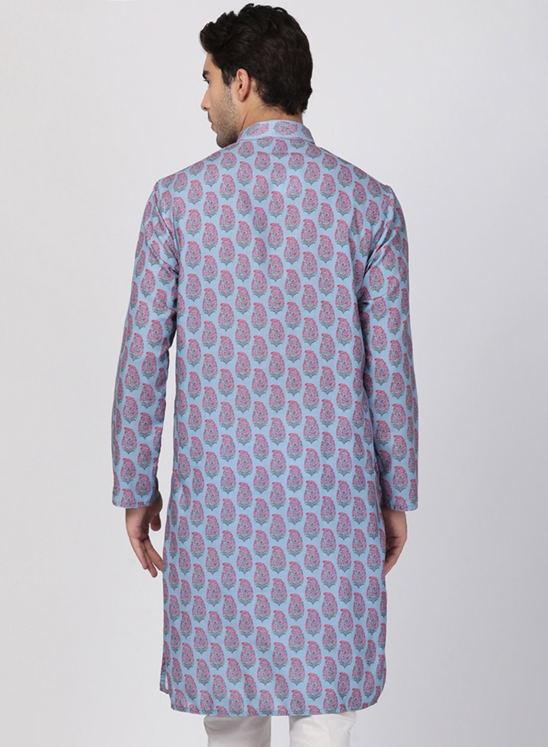 Men's Grey Cotton Blend Kurta