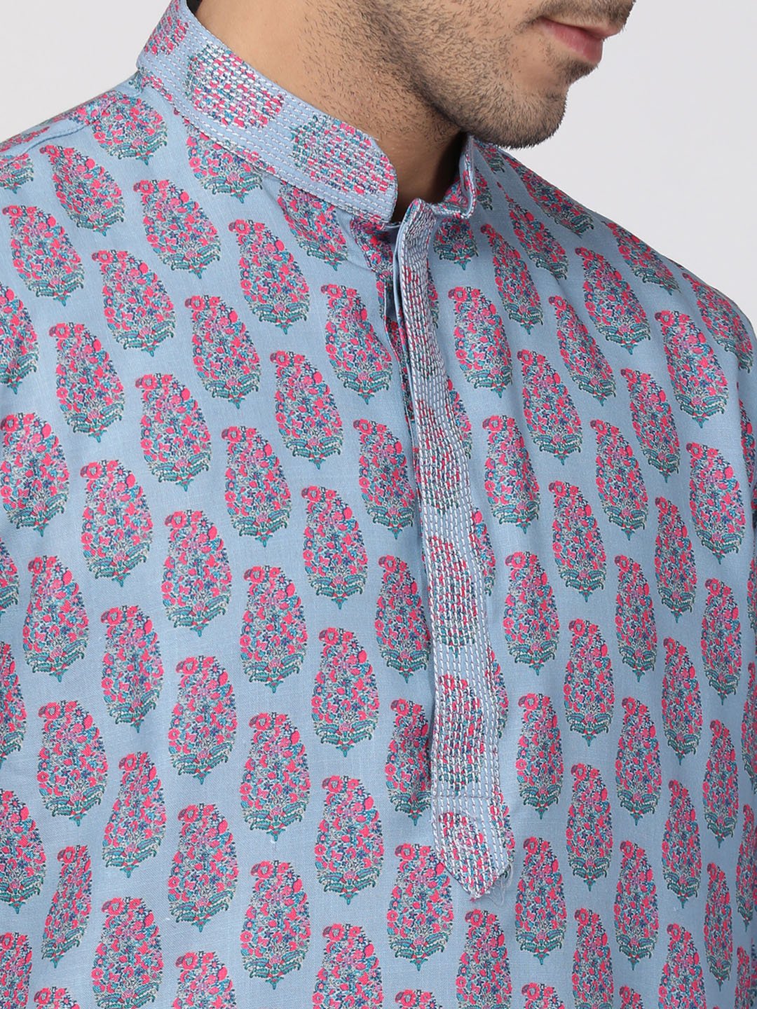 Men's Grey Cotton Blend Kurta and Pyjama Set