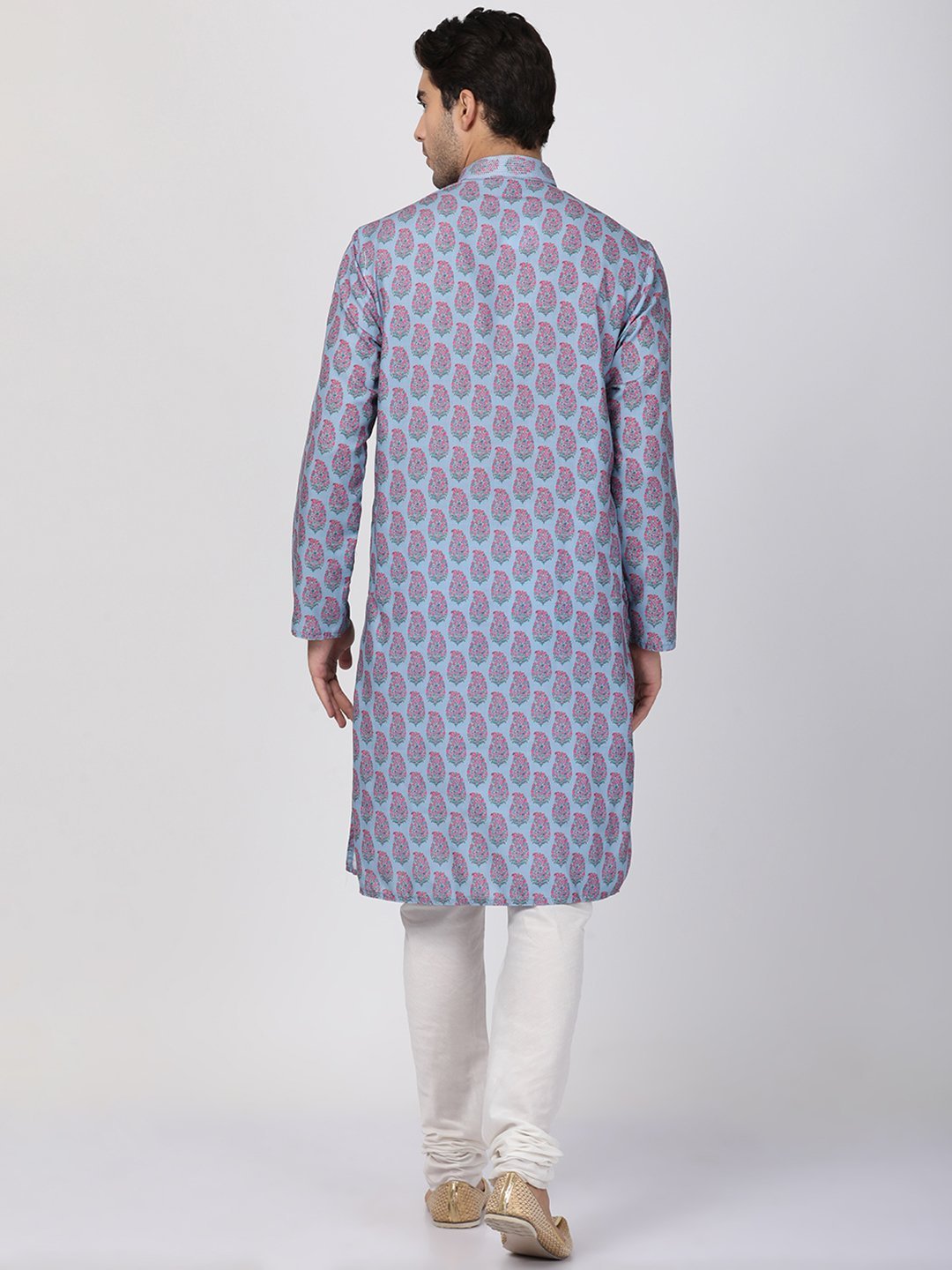 Men's Grey Cotton Blend Kurta and Pyjama Set