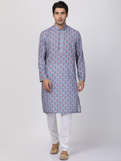 Men's Grey Cotton Blend Kurta and Pyjama Set