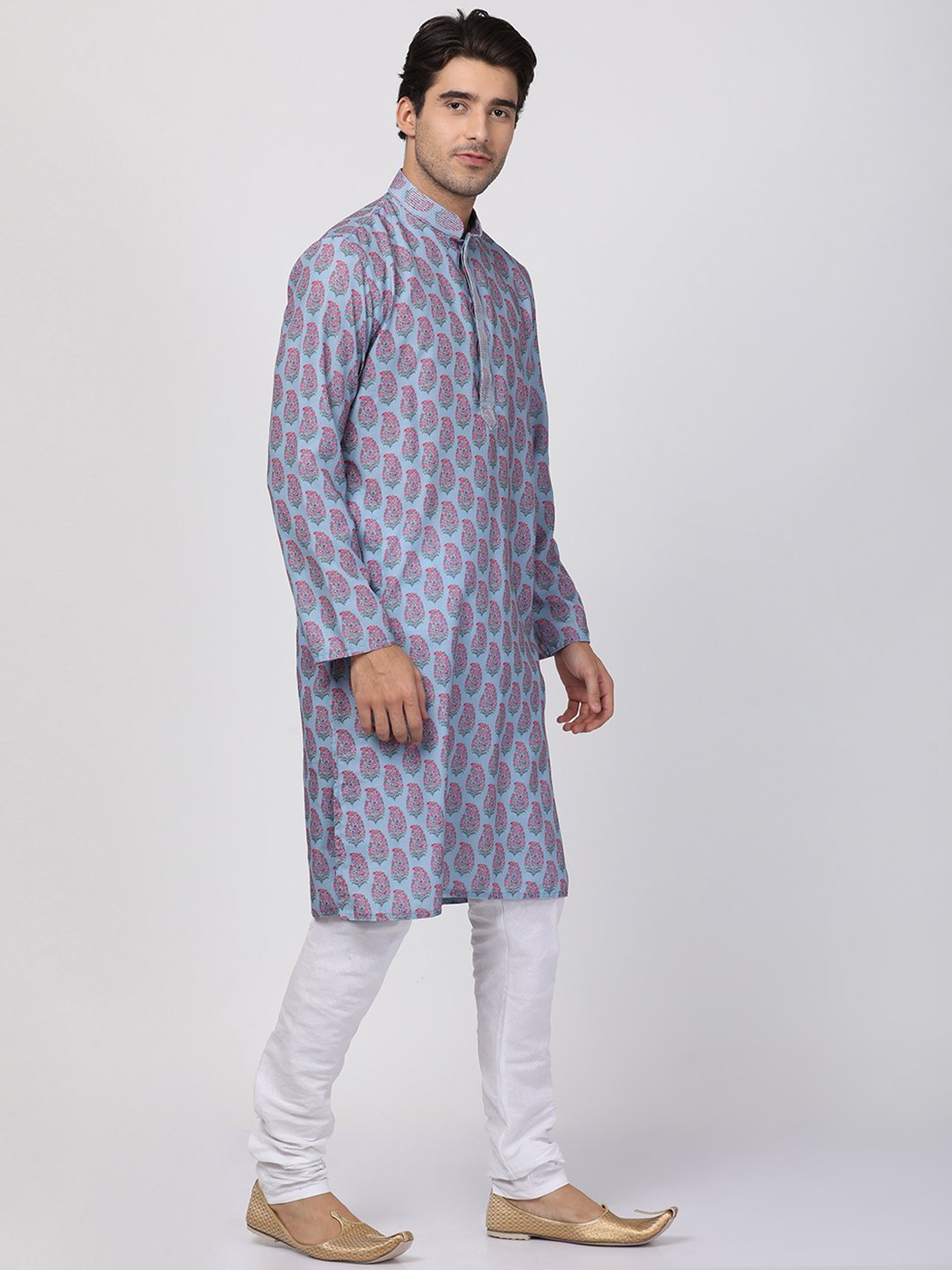 Men's Grey Cotton Blend Kurta and Pyjama Set
