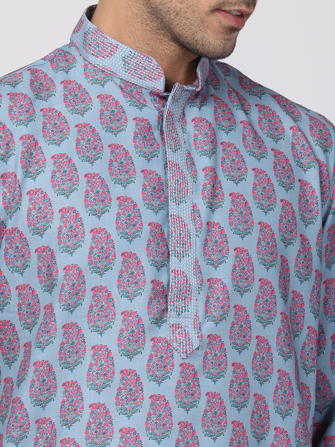 Men's Grey Cotton Blend Kurta and Pyjama Set