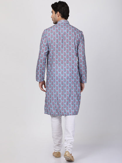 Men's Grey Cotton Blend Kurta and Pyjama Set