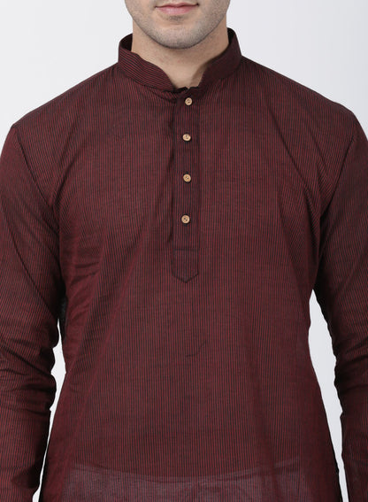 Men's Maroon Cotton Kurta