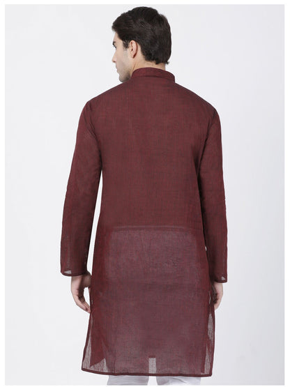 Men's Maroon Pure Cotton Kurta