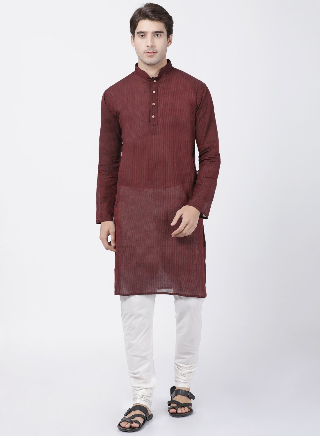 Men's Maroon Pure Cotton Kurta