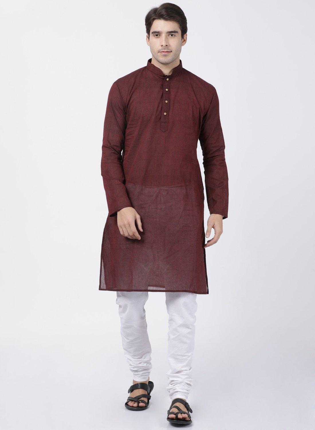 Men's Maroon Pure Cotton Kurta and Pyjama Set