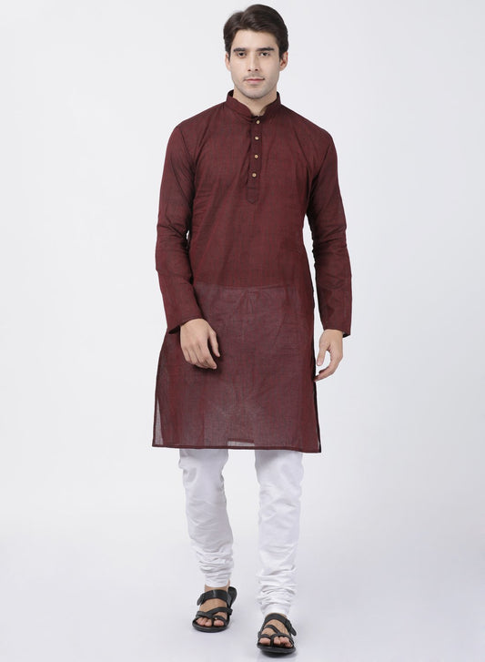 Men's Maroon Pure Cotton Kurta and Pyjama Set