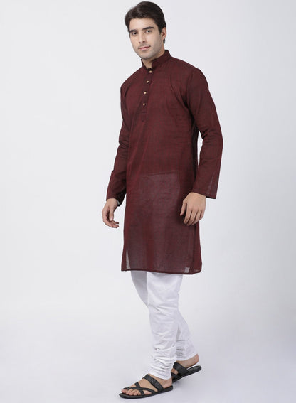 Men's Maroon Pure Cotton Kurta and Pyjama Set