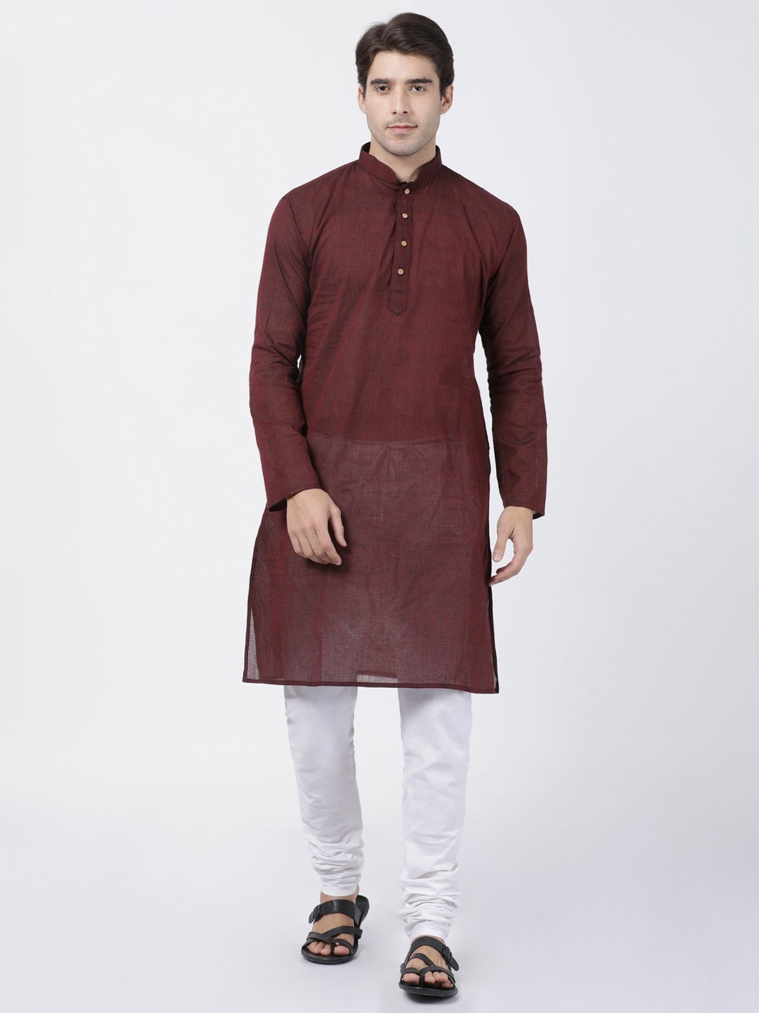 Men's Maroon Pure Cotton Kurta and Pyjama Set