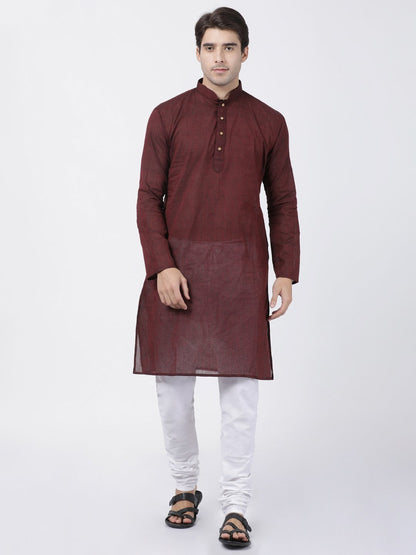 Men's Maroon Pure Cotton Kurta and Pyjama Set