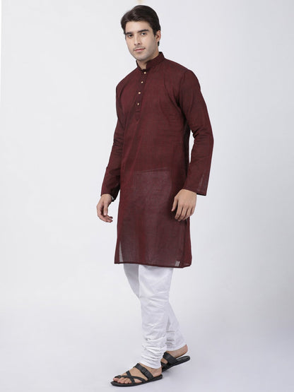 Men's Maroon Pure Cotton Kurta and Pyjama Set