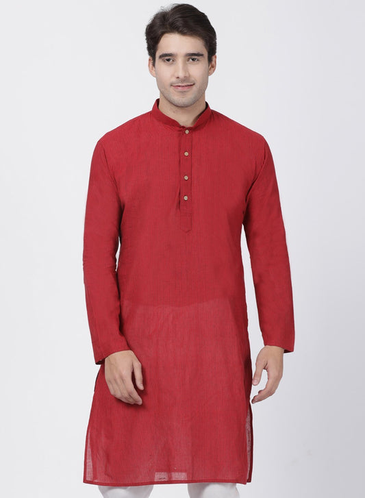 Men's Red Pure Cotton Kurta