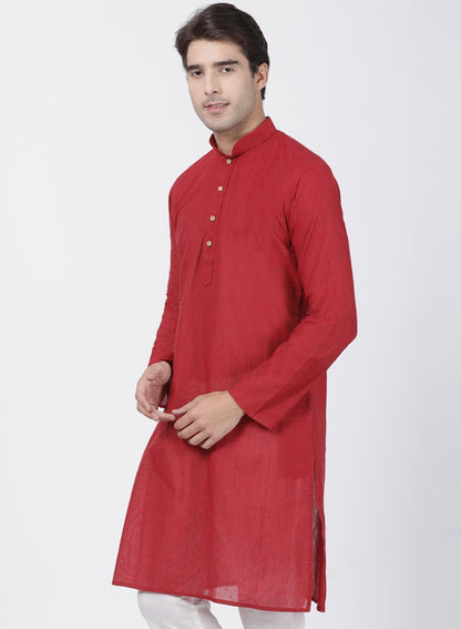 Men's Red Pure Cotton Kurta