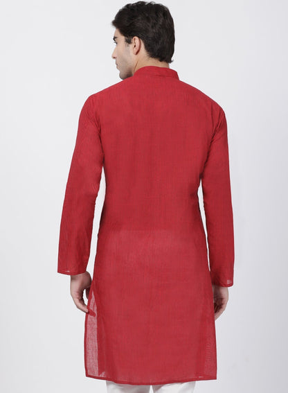 Men's Red Pure Cotton Kurta