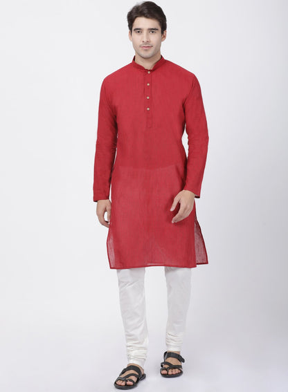 Men's Red Cotton Kurta