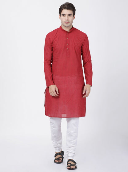 Men's Red Pure Cotton Kurta and Pyjama Set
